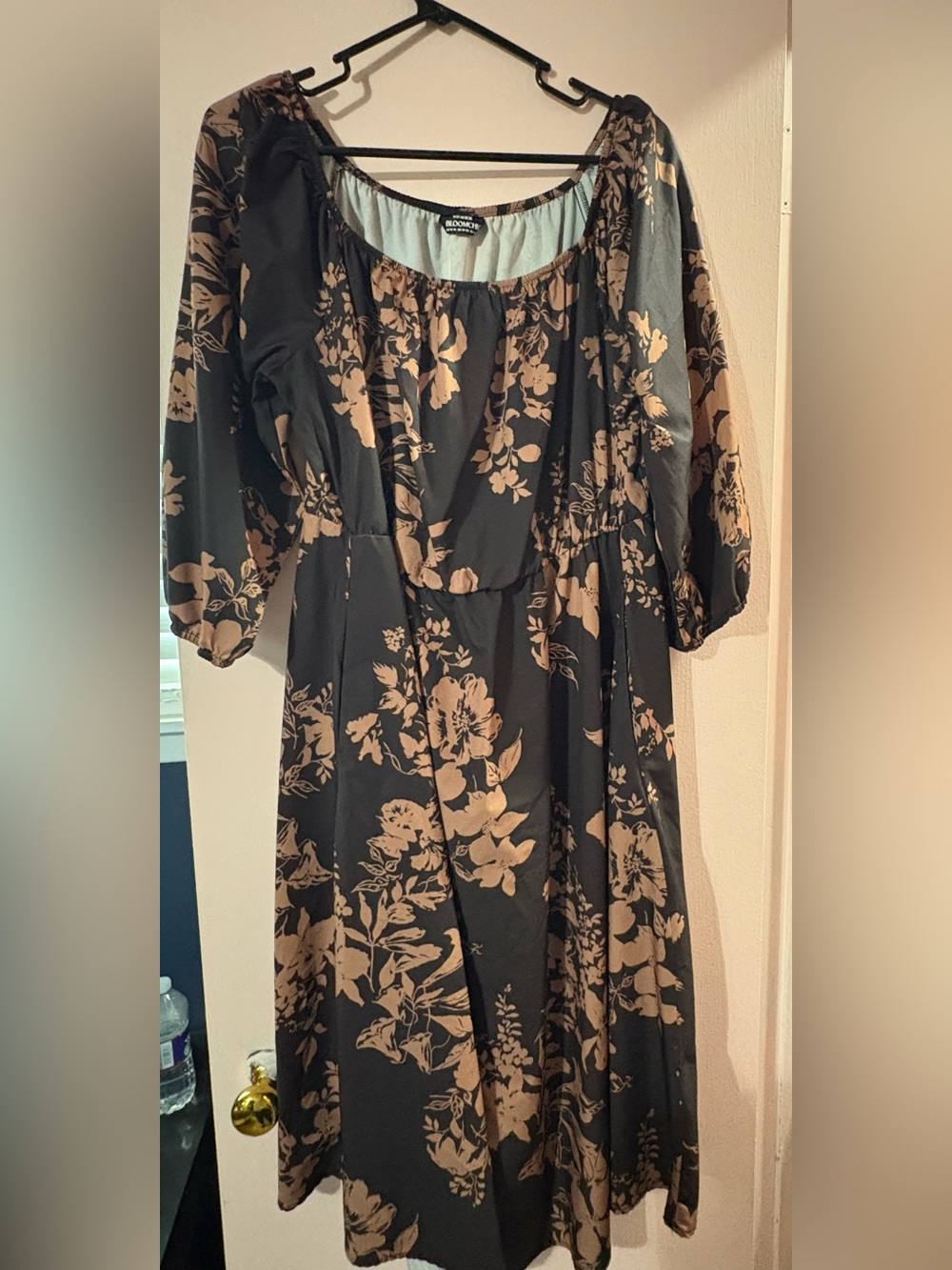 BloomChic Black Midi Dress with Tan Floral Print